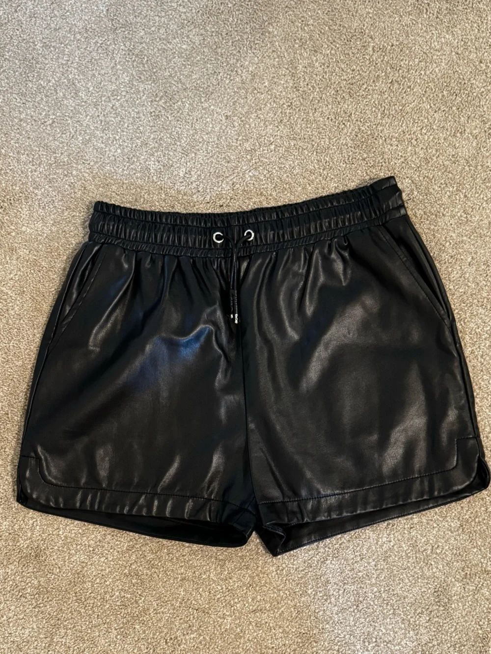 Crescent Black Faux Leather Athletic Shorts - Picture 1 of 2
